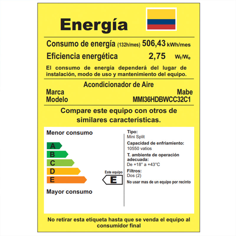 Aire Inverter Mabe 36000BTU 220V Blanco MMI36HDBWCC32C1