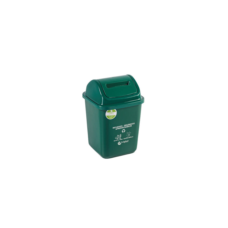 Papelera vaiven de 10lt color verde con etiqueta