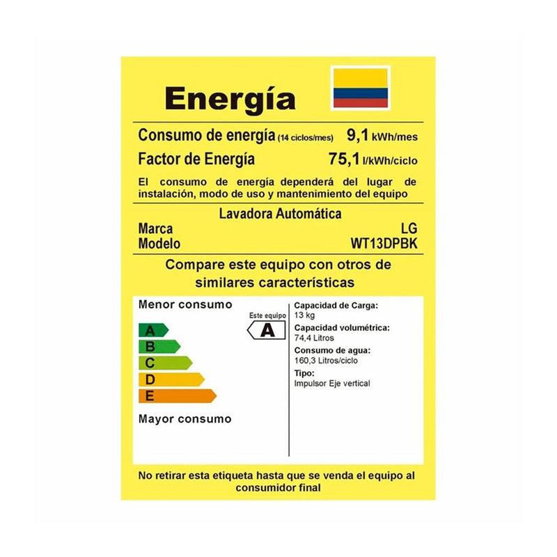 WT13DPBK.ASFECOL    Lavadora Inverter de 13 Kg 29Lb Silver