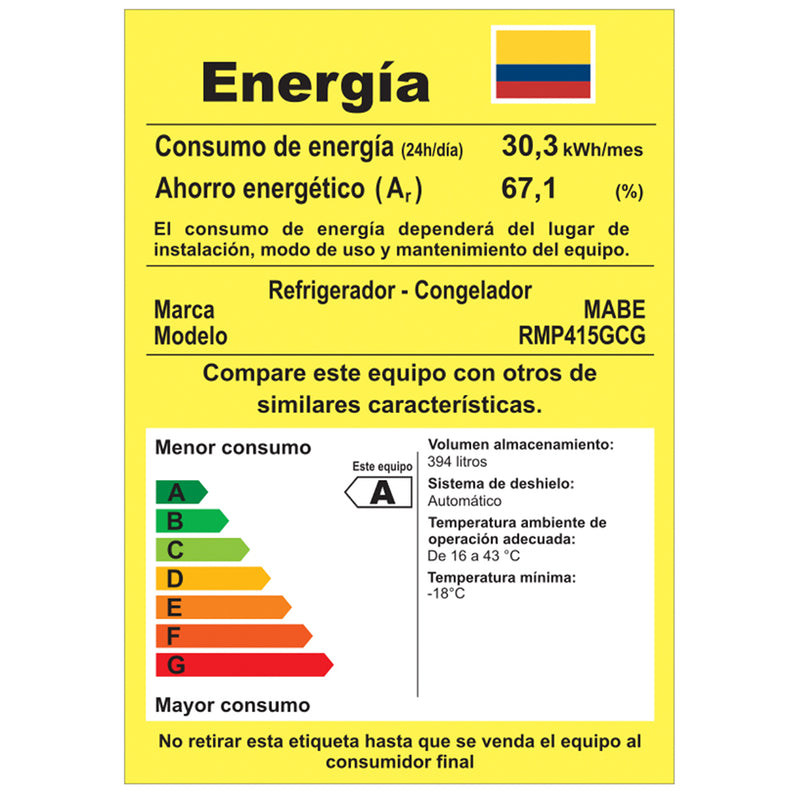 RMP415GCG   Nevera No Frost Mabe 415LT Grafito