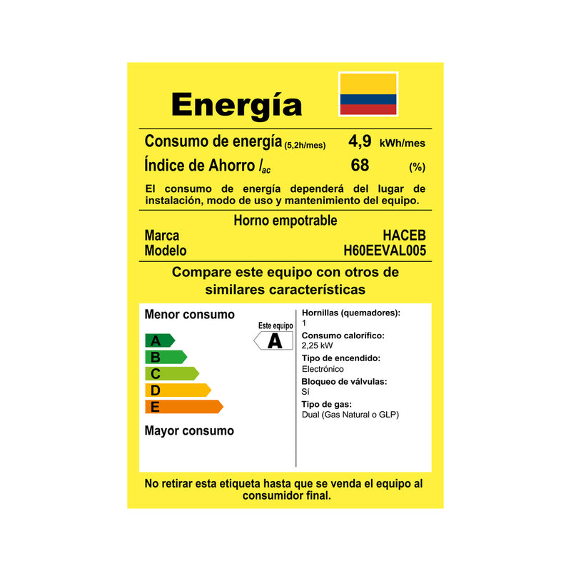 Horno de Empotrar de 60cm 67lt Negro de Gas Natural 9003167