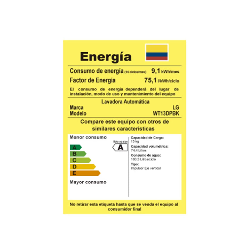 Lavadora Inverter de 13 Kg 29Lb Silver WT13DPBK.ASFECOL