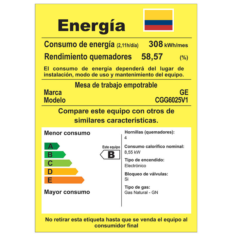 Cubierta de Empotre a Gas Natural 60x33Cm 4 Puestos Vidrio Negro  110V